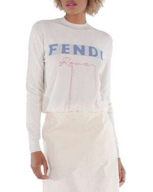 Fendi Ivory Stretch Cashmere Blend Jumper - White