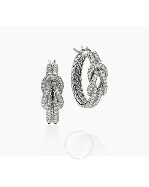 John Hardy Love Knot Earrings, Sterling, Diamonds, 22Mm - Metallic