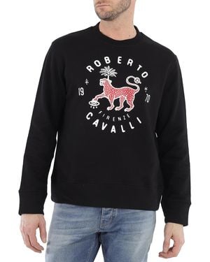 Roberto Cavalli Cotton Jersey Lucky Leopard Print Sweatshirt - Black
