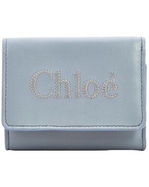 Chloé Ladies Storm Trifold Leather Wallet - Blue