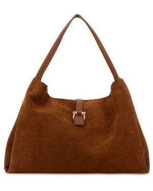 Ferragamo Caramel Suede Shopping Bag - Brown