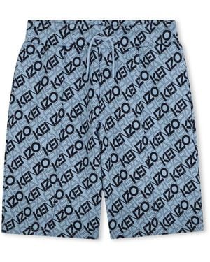 KENZO All-Over Logo Print Cotton Shorts - Blue