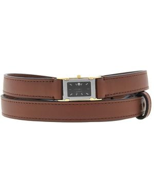 Burberry Faux Watch Detail Embossed Leather Belt, Cm - Brown