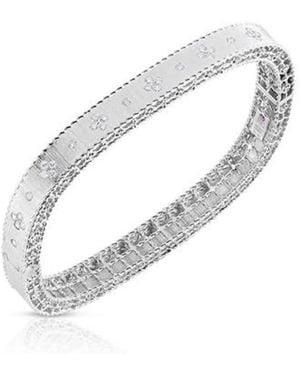 Roberto Coin 18k White Gold Satin Finish Bangle With Fleur De Lis Diamonds - Metallic