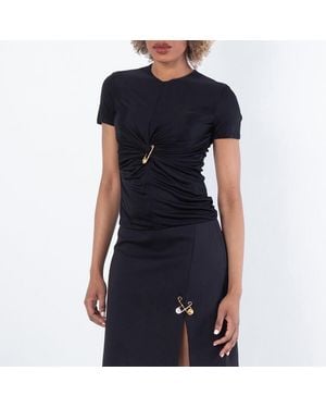 Versace Safety Pin Gathered Viscose Top - Blue