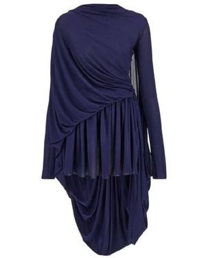 Ferragamo Asymmetric Drape Jersey Dress, Brand Size 40 Us - Blue