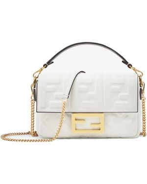 Fendi Baguette Mini Ff Motif Nappa Leather Bag - Metallic