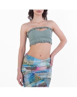 Ganni Ladies Bay Suiting Strapless Crop Top, Brand Size 34 (Us - Blue