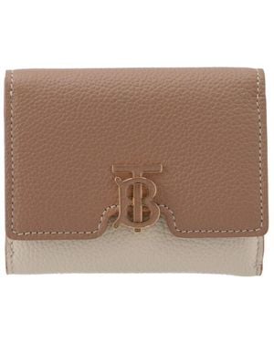 Burberry Ladies Grainy Leather Tb Tri-Tone Compact Wallet - Brown