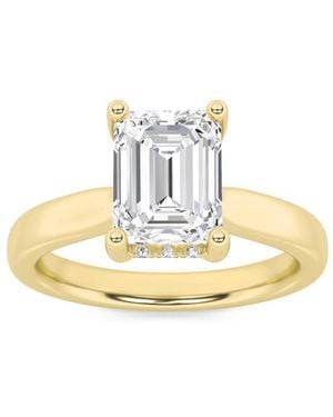 Mure And Co 1Ctw Emerald Shaped Lab Grown Diamond (F/Vs) Hidden Halo Cathedral Shank Engagement Ring - Metallic