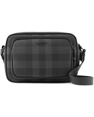 Burberry Charcoal Paddy Check Leather Messenger Bag - Black