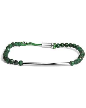 Haus of Brilliance Sterling Malachite Bead Station Bracelet With Bolo Clasp - Green