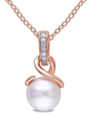 Amour 8 Mm Cultured Freshwater Pearl And Diamond Twist Pendant With Chain - Metallic