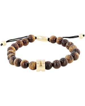 Robert Alton Stainless Steel Tiger Eye Bead Bolo Bracelet - Brown