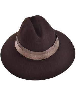 Brunello Cucinelli Felt Fedora With Beaded Band, Size Small - Brown