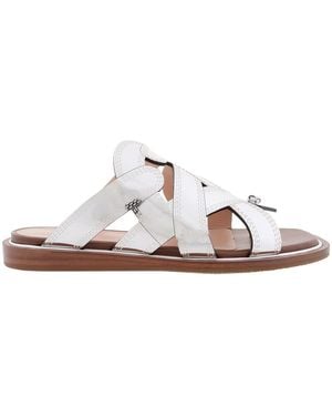 Bally Sainte Leather Crisscross Flat Sandals, Brand Size 36 Us - White