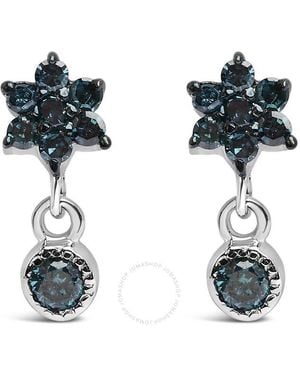Haus of Brilliance 925 Sterling 1/10 Cttw Diamond Star Stud With Bezel Drop Dangle Earrings - Green