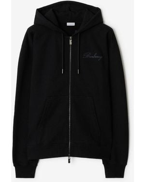 Burberry Check Cursive Logo Cotton Zip Hoodie - Black