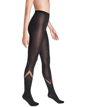 Wolford Ladies/Hematite Avery Opaque And Sheer Tights - Black
