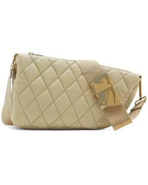 Burberry Shield Diamond-Quilted Shoulder Bag - Natural
