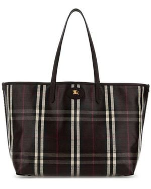 Burberry Embroidered Canvas Medium Highlands Shopping Bag - Black