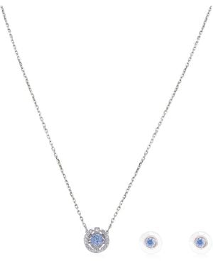 Swarovski Rhodium Plated Sparkling Dance Earring And Necklace Set - Metallic