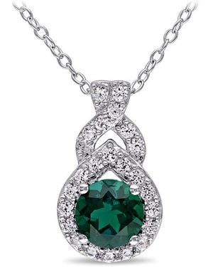 Amour Created Sapphire And Created Emerald Teardrop Halo Pendant With Chain - Green