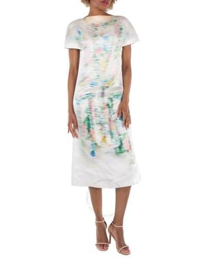 Loewe Attern-Printed Short-Sleeved Silk Dress, Brand Size 38 (Us - Blue