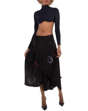Yohji Yamamoto Drape & Gather Detail Silk Skirt - Black