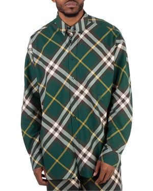 Burberry Ekd-Embroidered Check Cotton Shirt - Green
