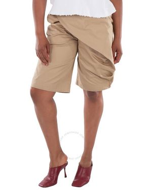 Loewe Logo Patch Pleated Cotton Shorts, Brand Size 36 (Us - Natural