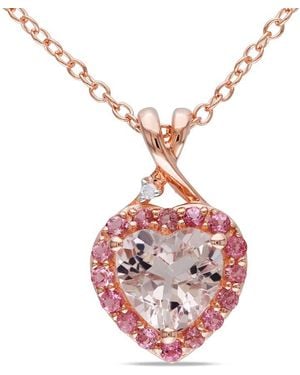Amour Morganite, Tourmaline And Diamond Heart Halo Pendant With Chain - Pink