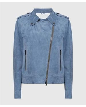 Brunello Cucinelli Leather Biker Jacket, Brand Size 46 (Us - Blue