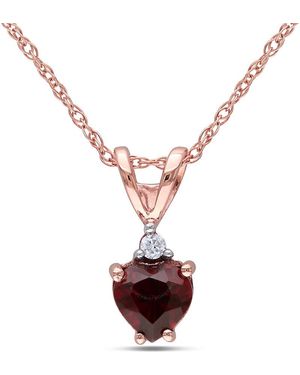 Amour Heart Shaped Garnet And Diamond Pendant With Chain - Metallic
