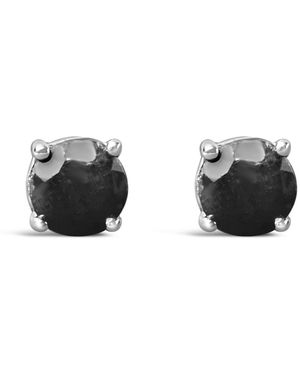 Haus of Brilliance 925 Sterling 3.5 Mm Created Round Ruby Solitaire Stud Earrings - Black
