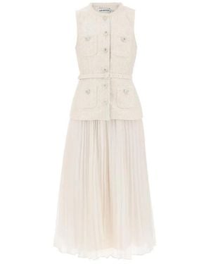 Self-Portrait Sequin Boucle Tailored Midi Dress, Brand Size 12 Us - White