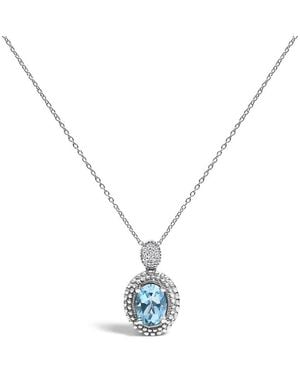 Haus of Brilliance 925 Sterling Oval Topaz And Diamond Accent With Beaded Halo Pendant Necklace - Metallic