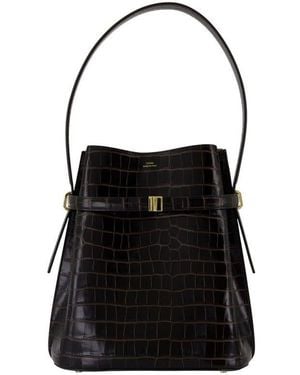 TOTEME Crocodile-Embossed Leather Top Handle Bag - Black