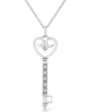 Haus of Brilliance 925 Sterling Pave And Bezel-Set Diamond Accent Key 18" Heart And Lock Pendant Necklace - Metallic