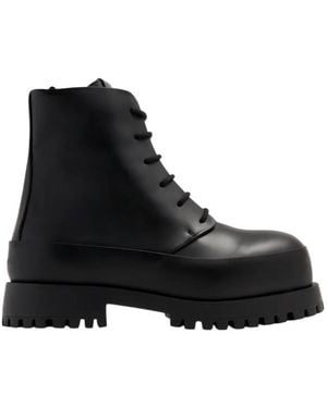 Ferragamo Fede Leather Combat Boots - Black