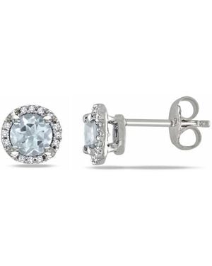 Amour Aquamarine And Diamond Halo Stud Earrings - Metallic