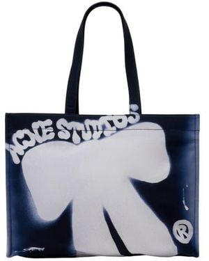 Acne Studios Logo-Graphic Cotton Tote Bag - Blue