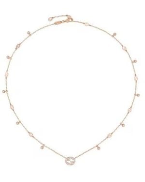 Gucci 18Kt Rose Interlocking Gg Necklace With 37 Round Diamonds Weighing 0.27Cttw - Metallic