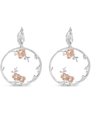 Haus of Brilliance Rose Plated .925 Sterling 1/10 Cttw Diamond Floral Hoop Earrings (I-J, Si1-Si2) - Metallic