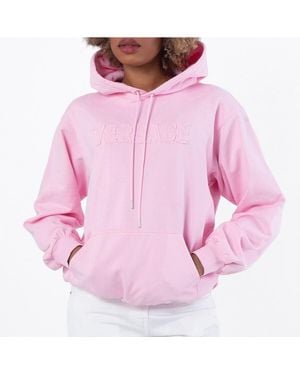 Versace Fringed Embroidered Logo Hoodie, Brand Size 40 Us - Pink