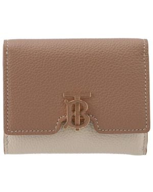 Burberry Ladies Grainy Leather Tb Tri-Tone Compact Wallet - Brown