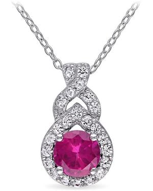 Amour Created Sapphire And Created Ruby Teardrop Halo Pendant With Chain - Pink