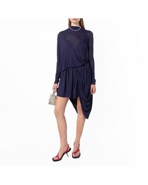 Ferragamo Asymmetric Drape Jersey Dress, Brand Size 38 Us - Blue