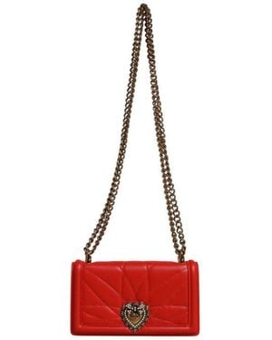Dolce & Gabbana Quilted Devotion Crossbody Chain Phone Cover Bag Lamb Leather - Red