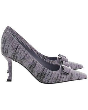 Ferragamo New Vara Sleek Croc-Embossed Pumps - Gray